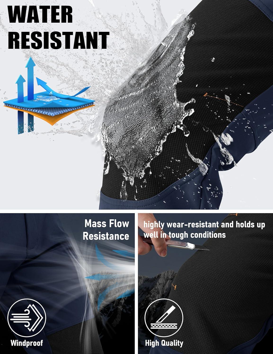 imageMAGCOMSEN Mens Winter Snow Ski Pants Fleece Lined Water Resistant Insulated Work Outdoor Hiking Snowboard Pants 4 PocketsNavy