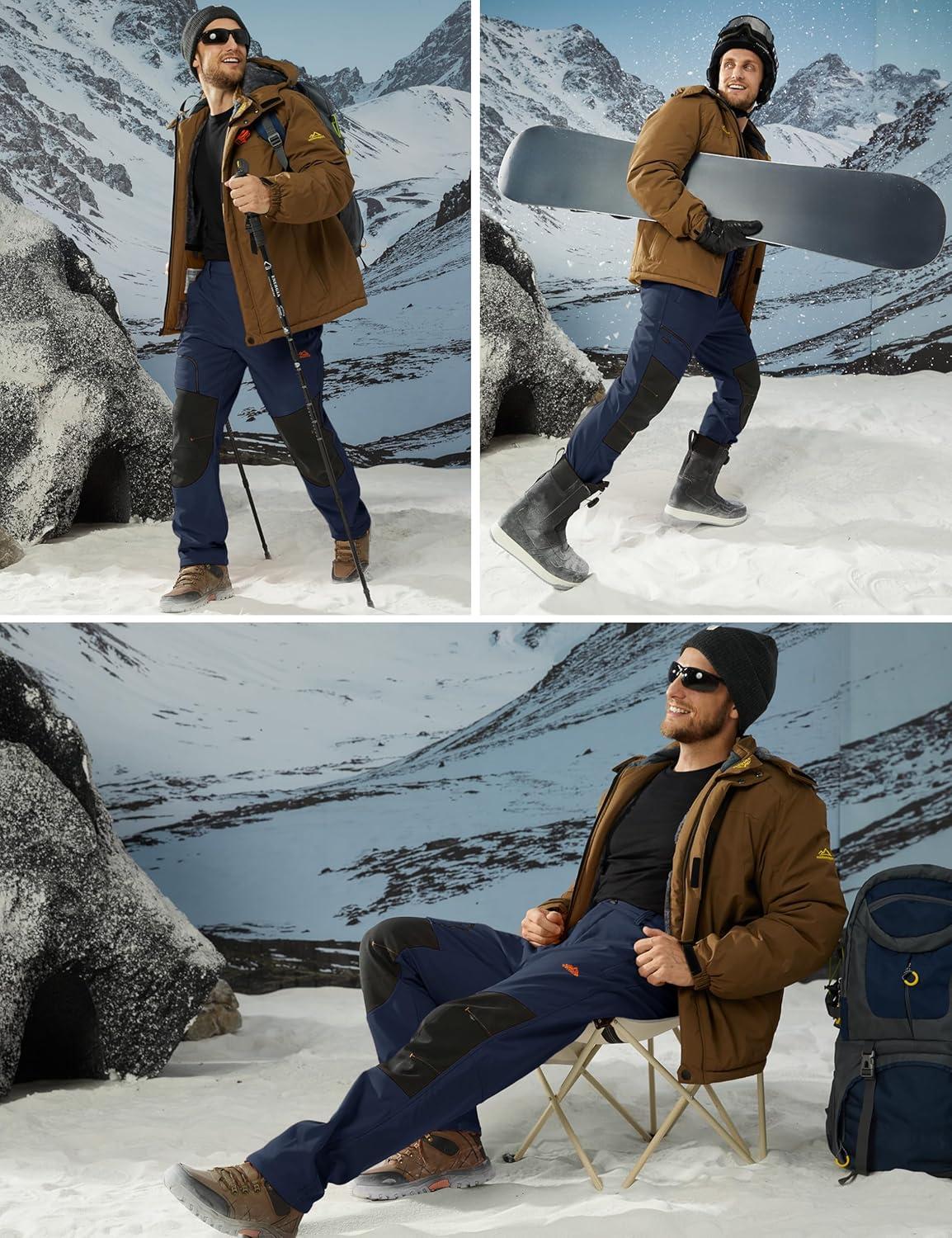 imageMAGCOMSEN Mens Winter Snow Ski Pants Fleece Lined Water Resistant Insulated Work Outdoor Hiking Snowboard Pants 4 PocketsNavy