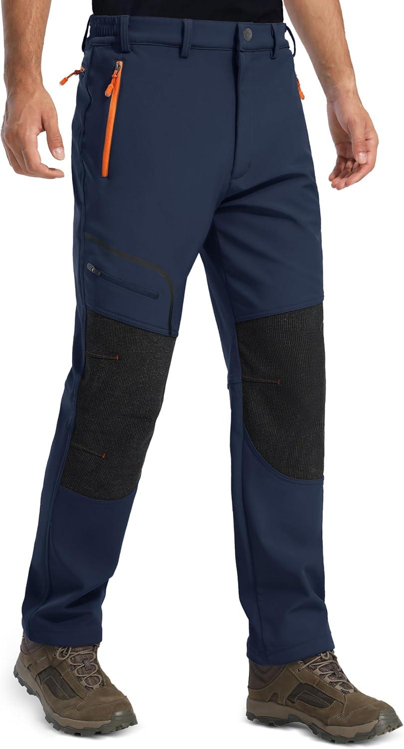 imageMAGCOMSEN Mens Winter Snow Ski Pants Fleece Lined Water Resistant Insulated Work Outdoor Hiking Snowboard Pants 4 PocketsNavy