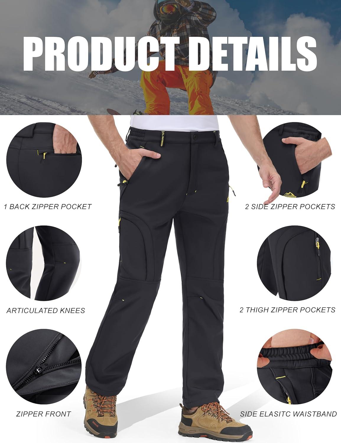 imageMAGCOMSEN Snow Pants for Men Water Resistant Fleece Lined 5 Zipper Pockets Winter Snowboard Hiking Insulated Ski PantsBlack