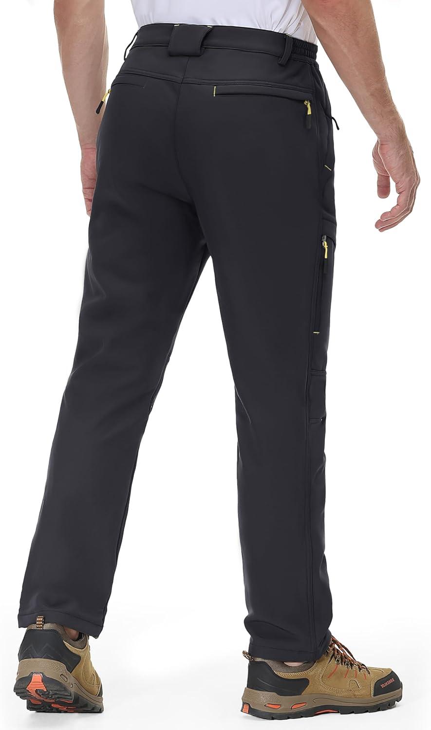 imageMAGCOMSEN Snow Pants for Men Water Resistant Fleece Lined 5 Zipper Pockets Winter Snowboard Hiking Insulated Ski PantsBlack