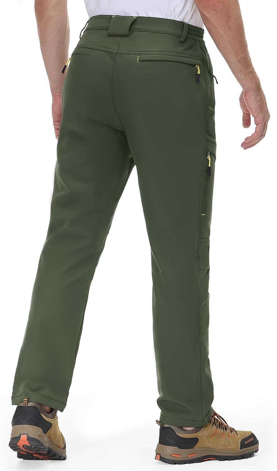 imageMAGCOMSEN Snow Pants for Men Water Resistant Fleece Lined 5 Zipper Pockets Winter Snowboard Hiking Insulated Ski PantsGreen