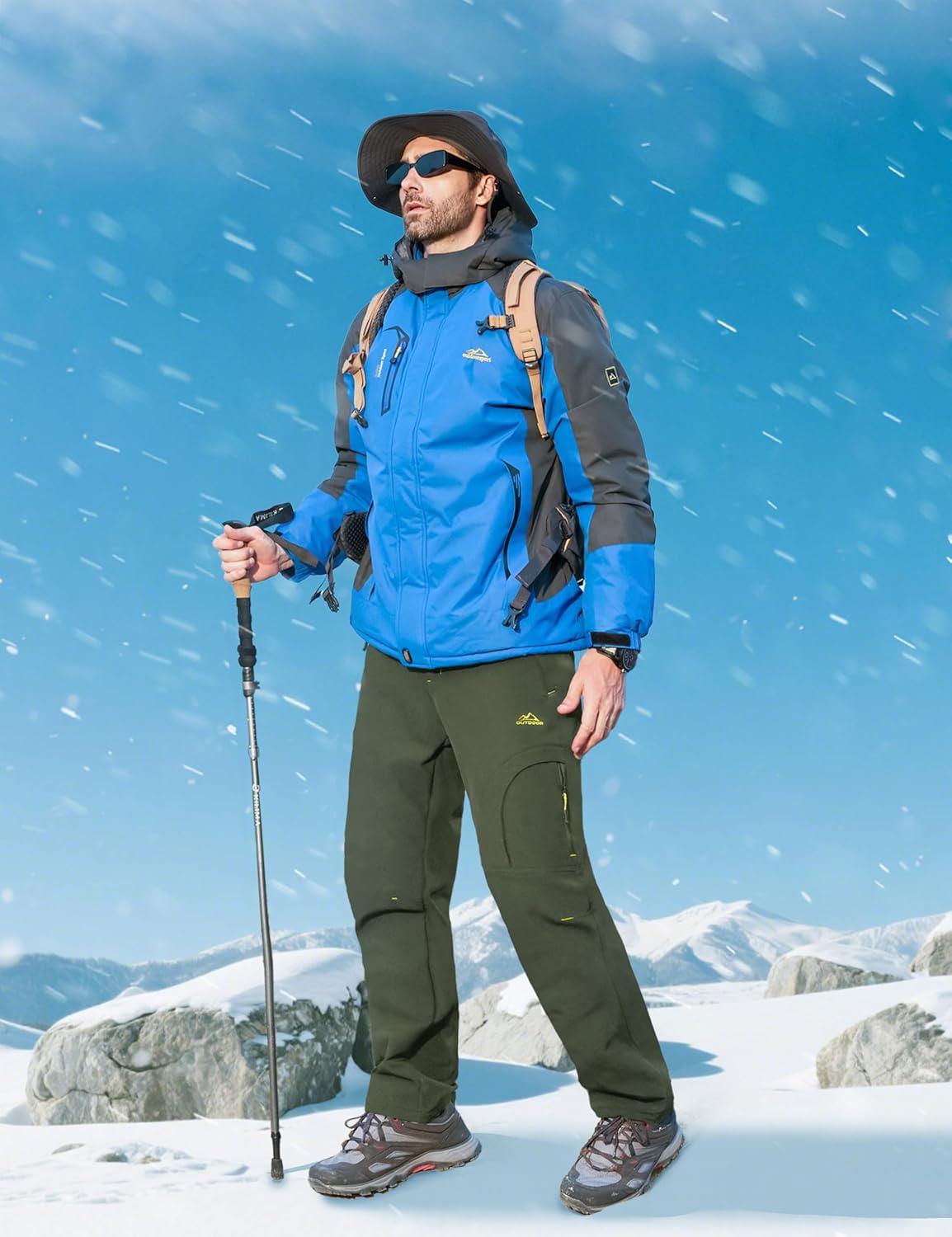 imageMAGCOMSEN Snow Pants for Men Water Resistant Fleece Lined 5 Zipper Pockets Winter Snowboard Hiking Insulated Ski PantsGreen