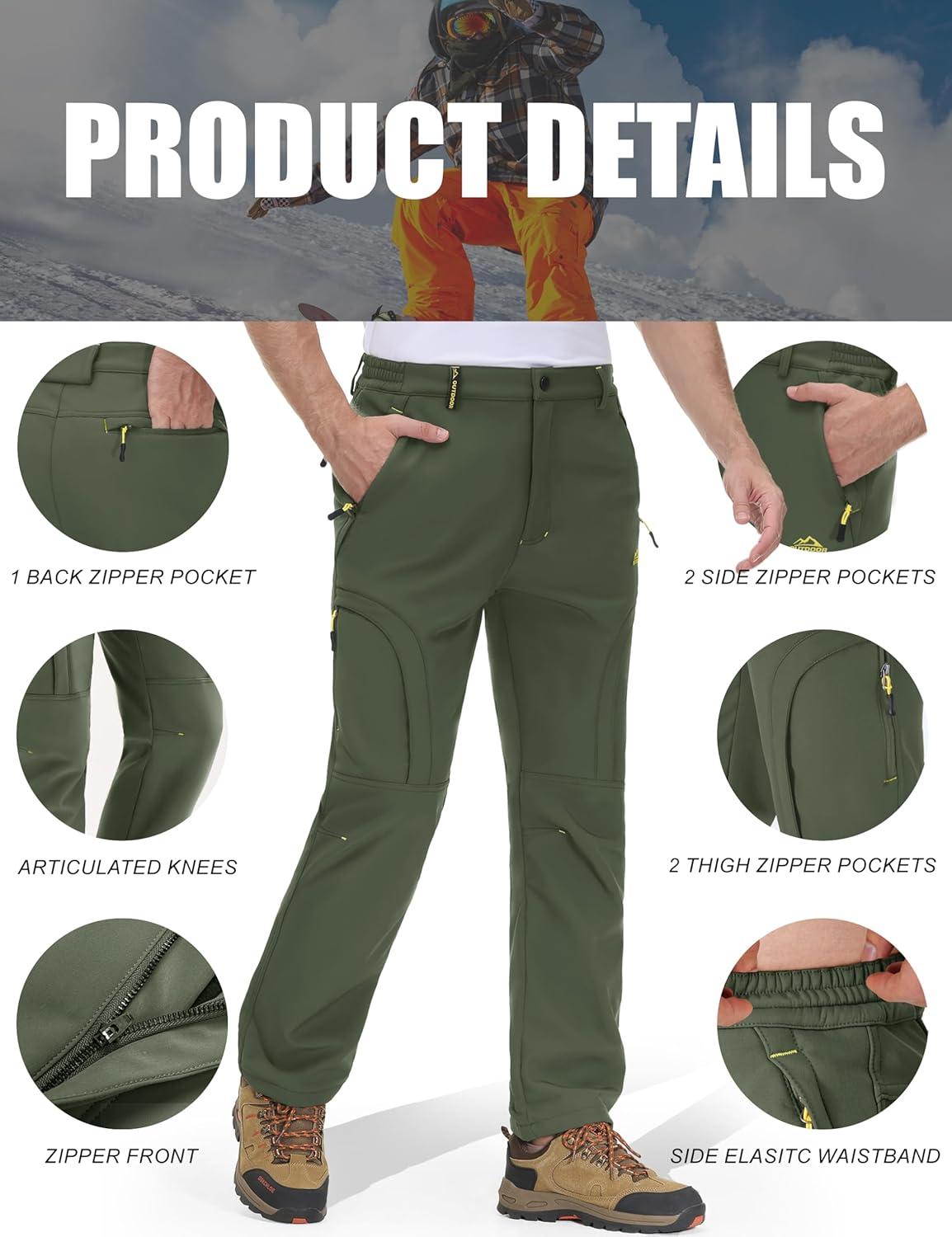 imageMAGCOMSEN Snow Pants for Men Water Resistant Fleece Lined 5 Zipper Pockets Winter Snowboard Hiking Insulated Ski PantsGreen