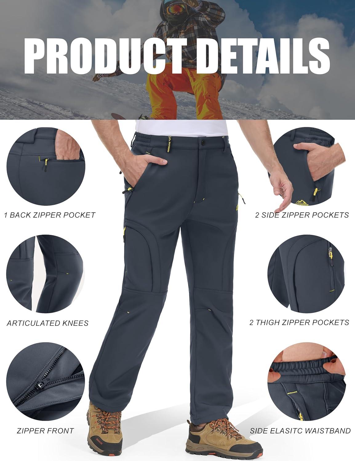 imageMAGCOMSEN Snow Pants for Men Water Resistant Fleece Lined 5 Zipper Pockets Winter Snowboard Hiking Insulated Ski PantsGrey