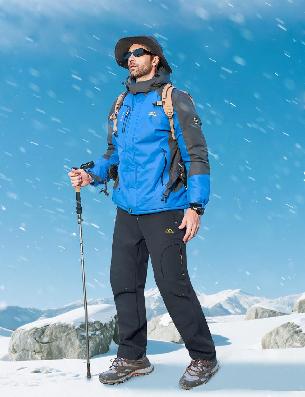 imageMAGCOMSEN Snow Pants for Men Water Resistant Fleece Lined 5 Zipper Pockets Winter Snowboard Hiking Insulated Ski PantsGrey