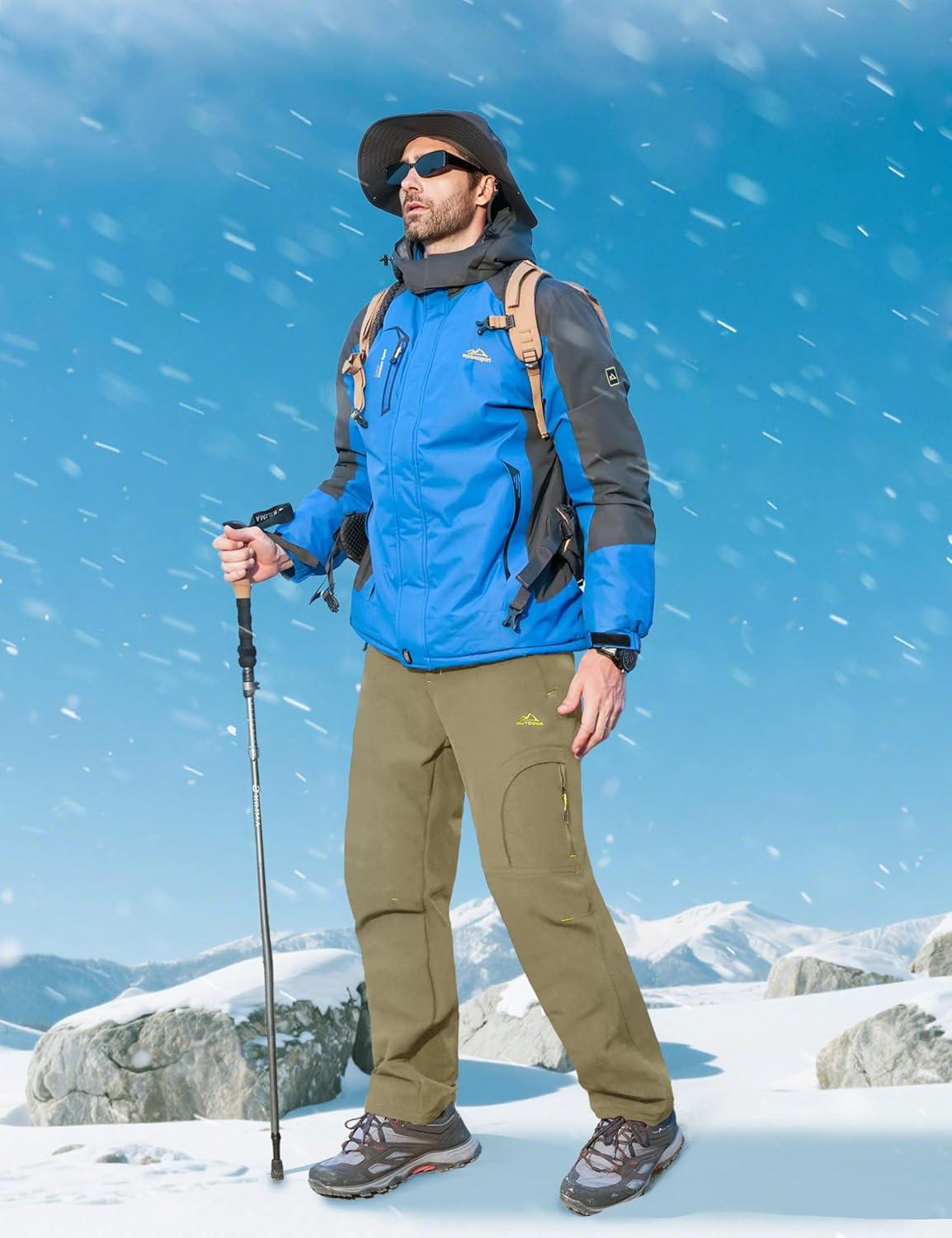imageMAGCOMSEN Snow Pants for Men Water Resistant Fleece Lined 5 Zipper Pockets Winter Snowboard Hiking Insulated Ski PantsKhaki