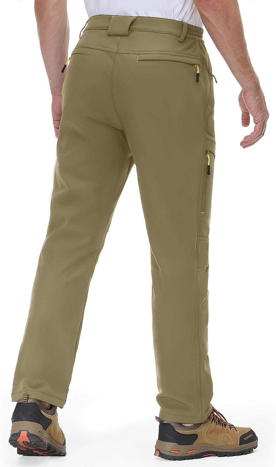 imageMAGCOMSEN Snow Pants for Men Water Resistant Fleece Lined 5 Zipper Pockets Winter Snowboard Hiking Insulated Ski PantsKhaki