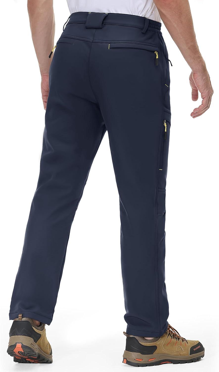 imageMAGCOMSEN Snow Pants for Men Water Resistant Fleece Lined 5 Zipper Pockets Winter Snowboard Hiking Insulated Ski PantsNavy