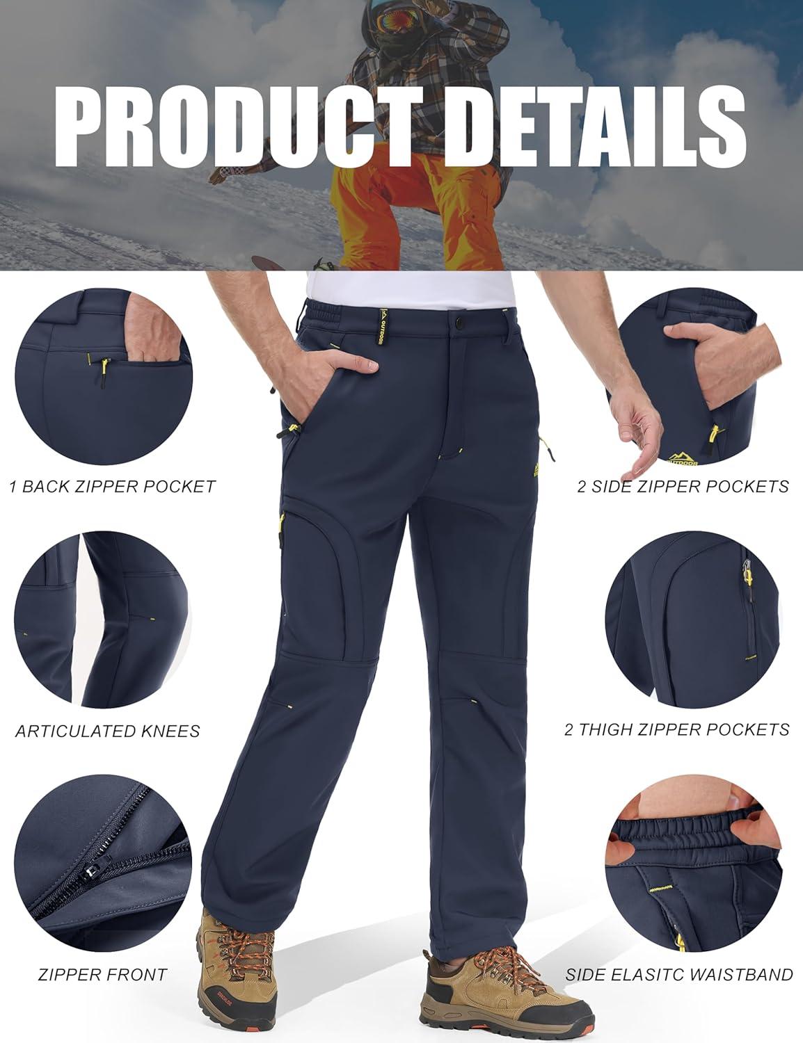 imageMAGCOMSEN Snow Pants for Men Water Resistant Fleece Lined 5 Zipper Pockets Winter Snowboard Hiking Insulated Ski PantsNavy