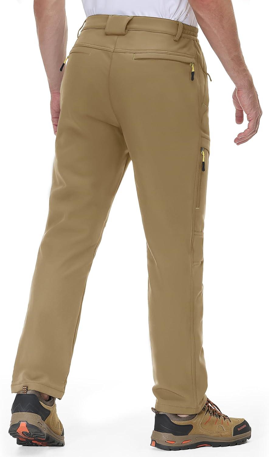 imageMAGCOMSEN Snow Pants for Men Water Resistant Fleece Lined 5 Zipper Pockets Winter Snowboard Hiking Insulated Ski PantsSand