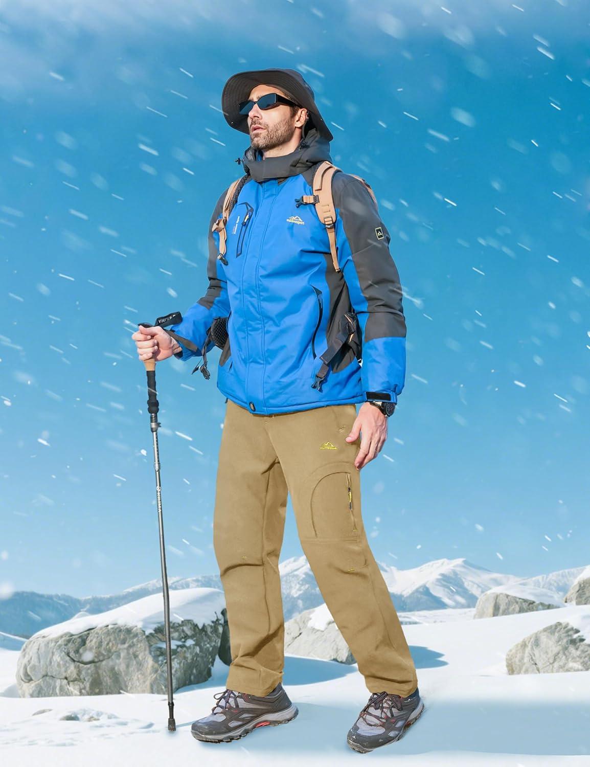 imageMAGCOMSEN Snow Pants for Men Water Resistant Fleece Lined 5 Zipper Pockets Winter Snowboard Hiking Insulated Ski PantsSand