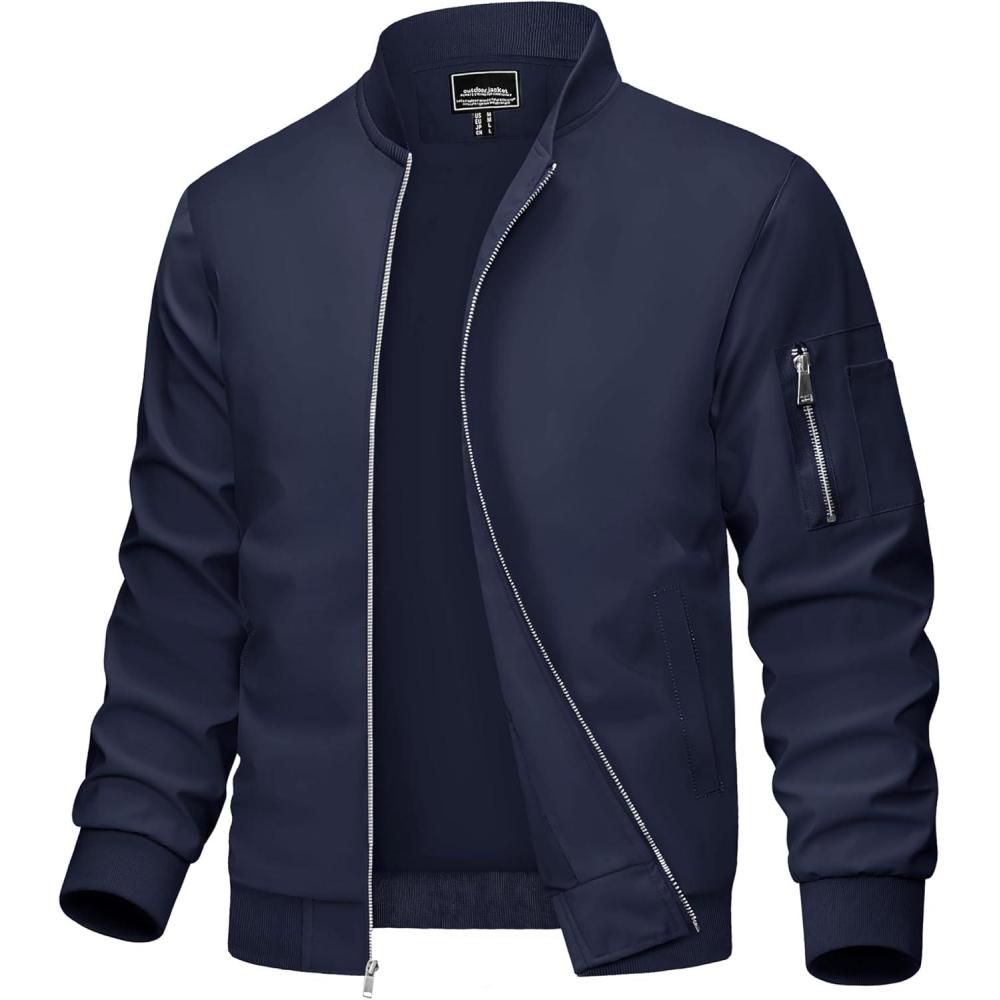 imageMAGCOMSEN Mens Bomber Jacket Lightweight Casual Windbreaker Spring Fall Zip Up Coat with 5 Pocket01 Navy