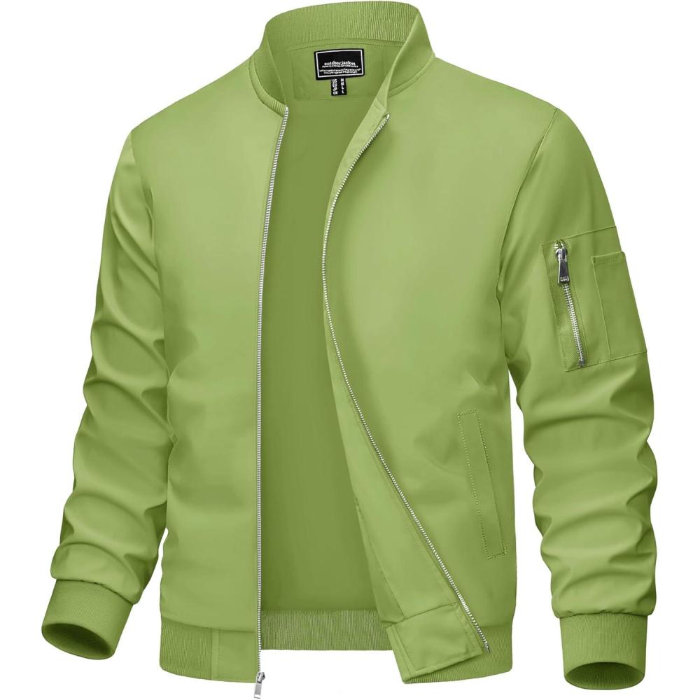 imageMAGCOMSEN Mens Bomber Jacket Lightweight Casual Windbreaker Spring Fall Zip Up Coat with 5 Pocket01 Olive Green