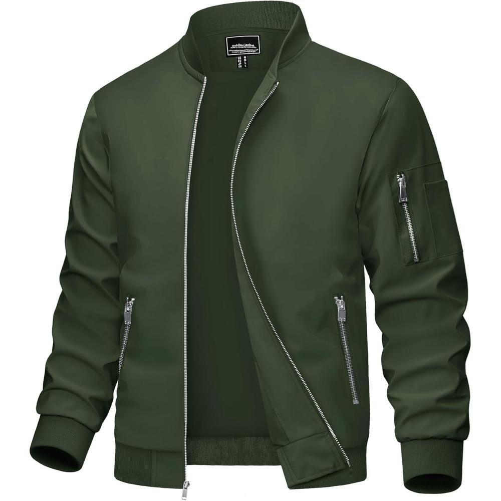 imageMAGCOMSEN Mens Bomber Jacket Lightweight Casual Windbreaker Spring Fall Zip Up Coat with 5 Pocket02 Army Green
