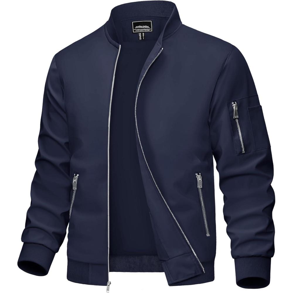 imageMAGCOMSEN Mens Bomber Jacket Lightweight Casual Windbreaker Spring Fall Zip Up Coat with 5 Pocket02 Navy
