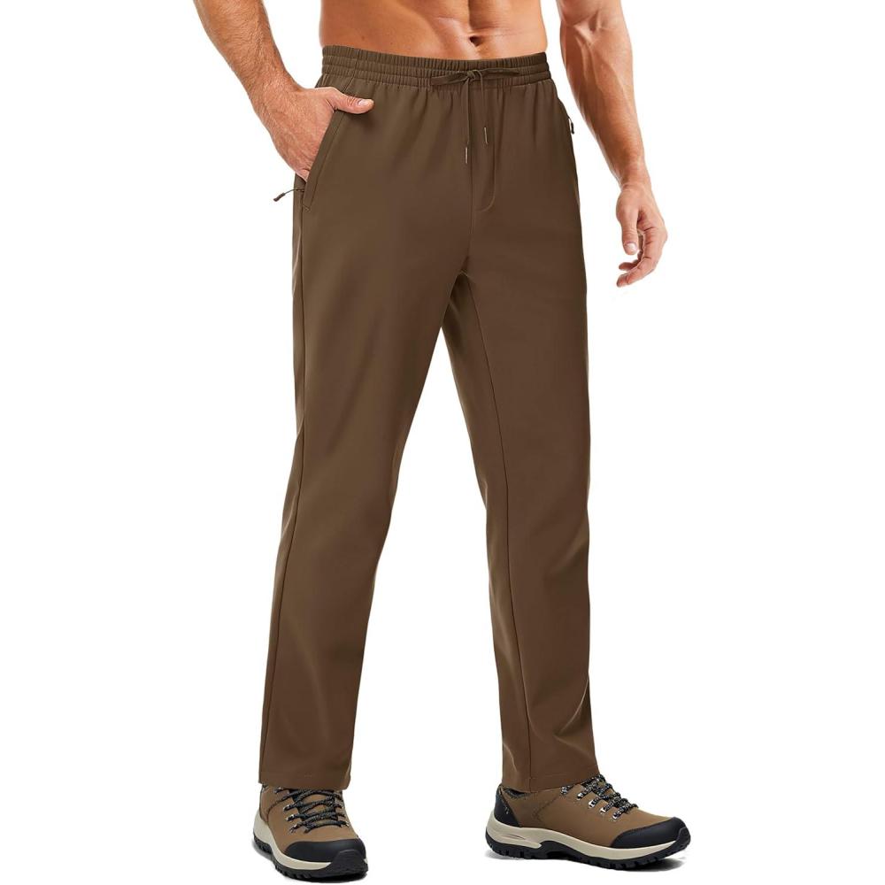 imageMAGCOMSEN Mens Fleece Lined Sweatpants with Zipper Pockets Athletic Workout Running Winter Water Resistant PantsDark Brown