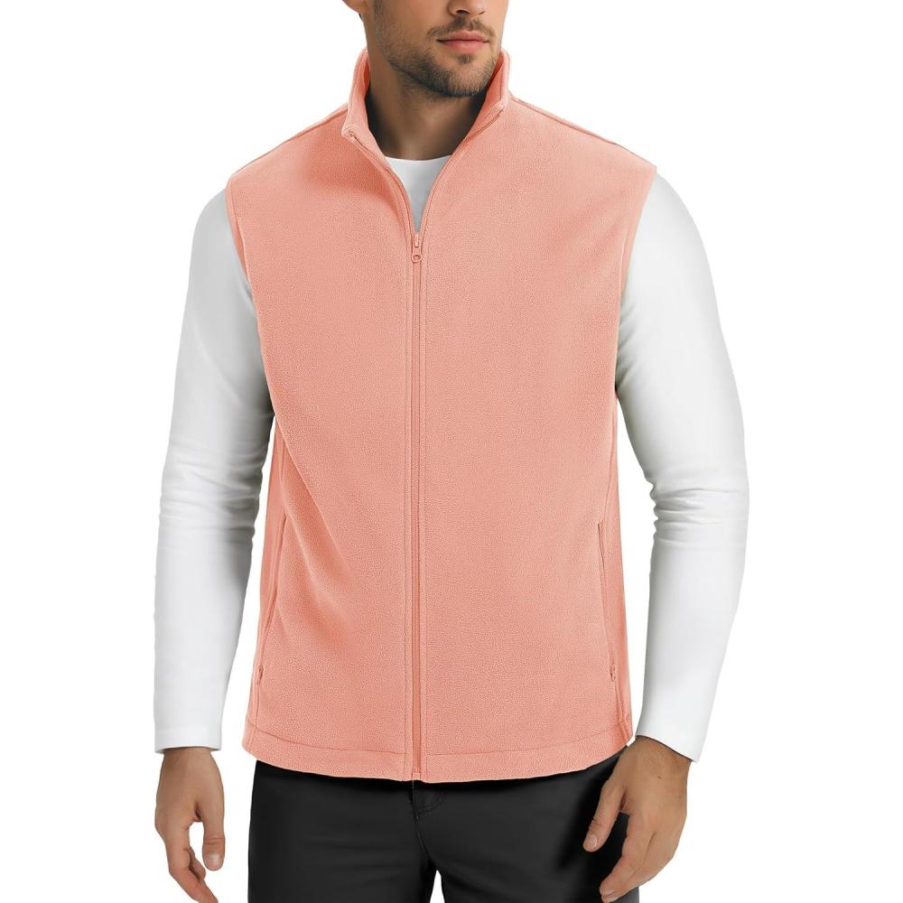 imageMAGCOMSEN Mens Fleece Vest Lightweight Zip Up Winter Vests Outerwear Warm Polar Sleeveless Jacket with Pockets Casual GolfApricot