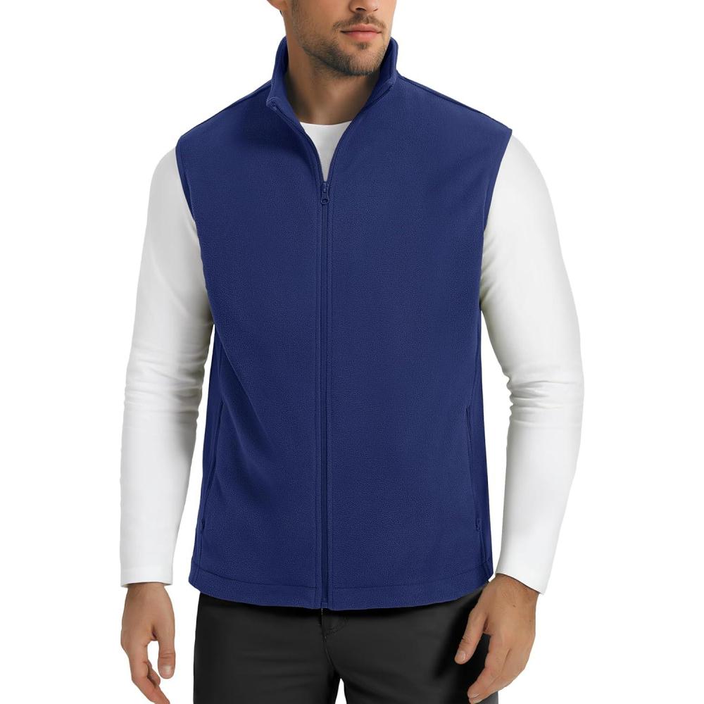 imageMAGCOMSEN Mens Fleece Vest Lightweight Zip Up Winter Vests Outerwear Warm Polar Sleeveless Jacket with Pockets Casual GolfBright Blue