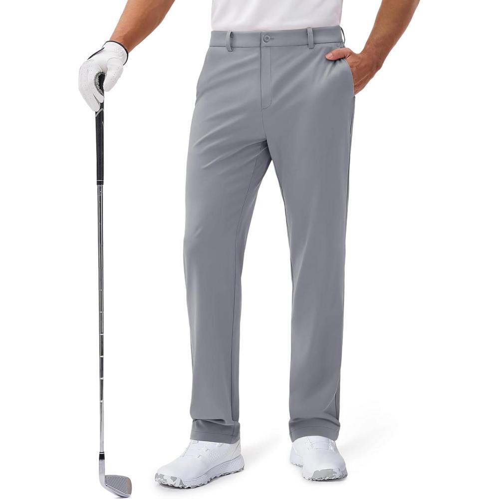 imageMAGCOMSEN Mens Golf Pants Classic Fit  30quot32quot34quot Stretch Water Resistant Quick Dry Flat Front Dress Pants with 5 PocketsLight Grey