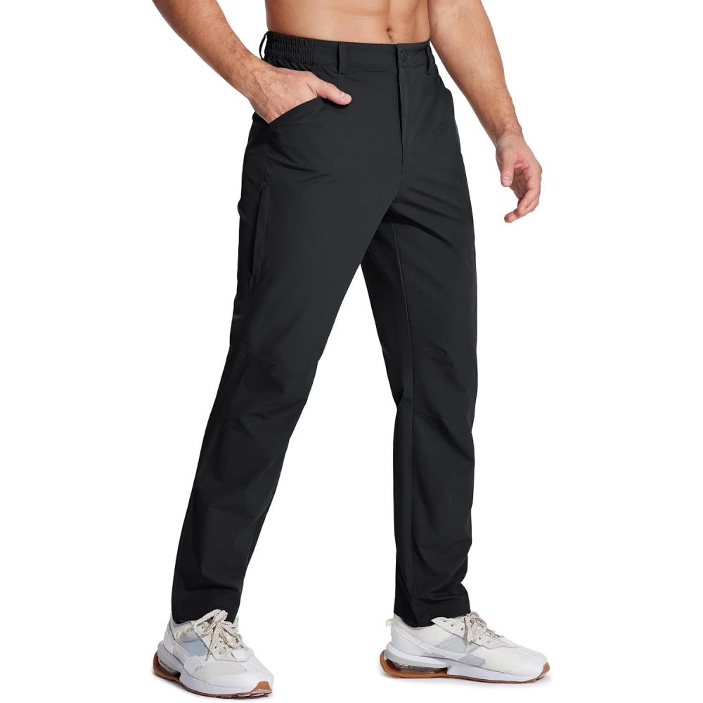 imageMAGCOMSEN Mens Lightweight Hiking Pants with 4 Pockets Water Resistant Quick Dry Fishing Travel Work Outddoor PantsBlack