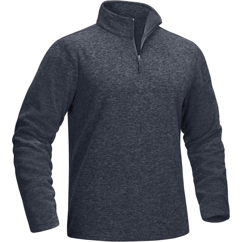 imageMAGCOMSEN Mens Shirts 14 Zip Fleece Pullover MidWeight Long Sleeve Sweatshirts Athletic ShirtsBlack