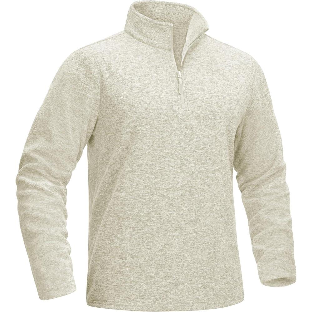 imageMAGCOMSEN Mens Shirts 14 Zip Fleece Pullover MidWeight Long Sleeve Sweatshirts Athletic ShirtsCreamy White