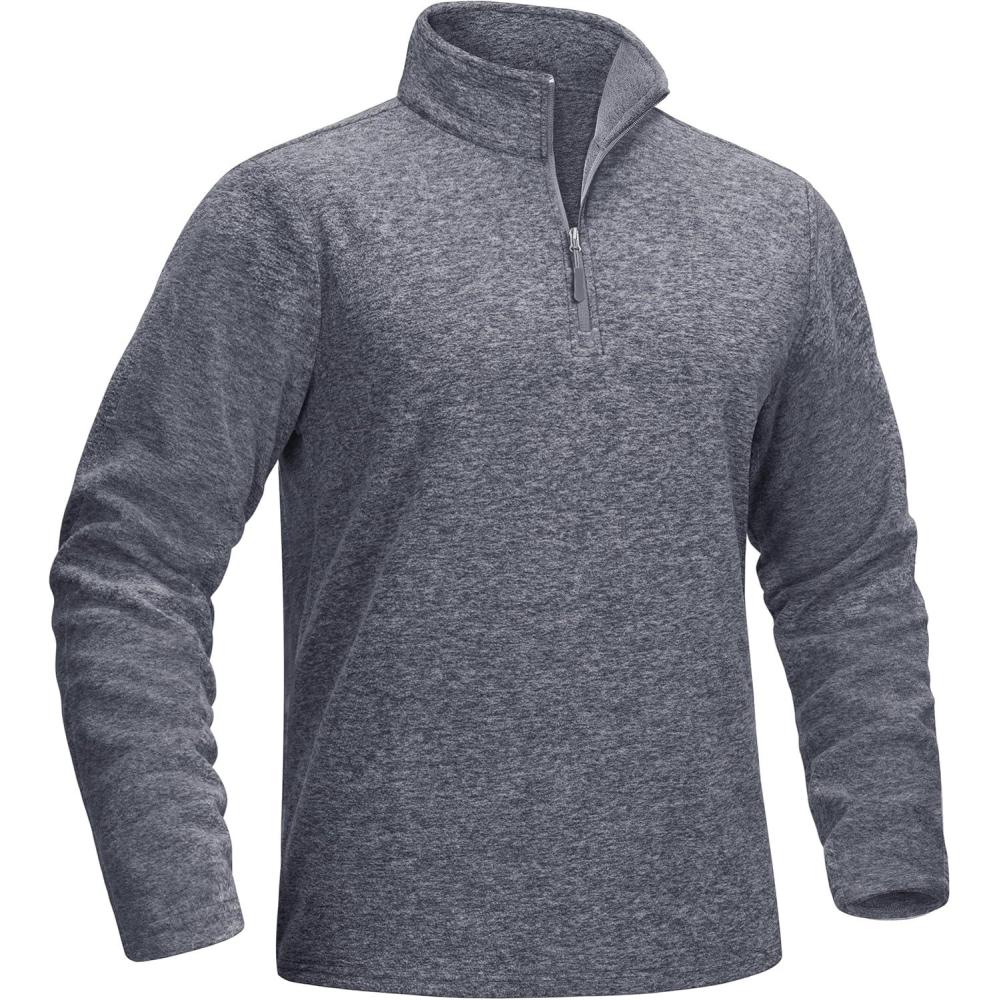 imageMAGCOMSEN Mens Shirts 14 Zip Fleece Pullover MidWeight Long Sleeve Sweatshirts Athletic ShirtsDark Grey