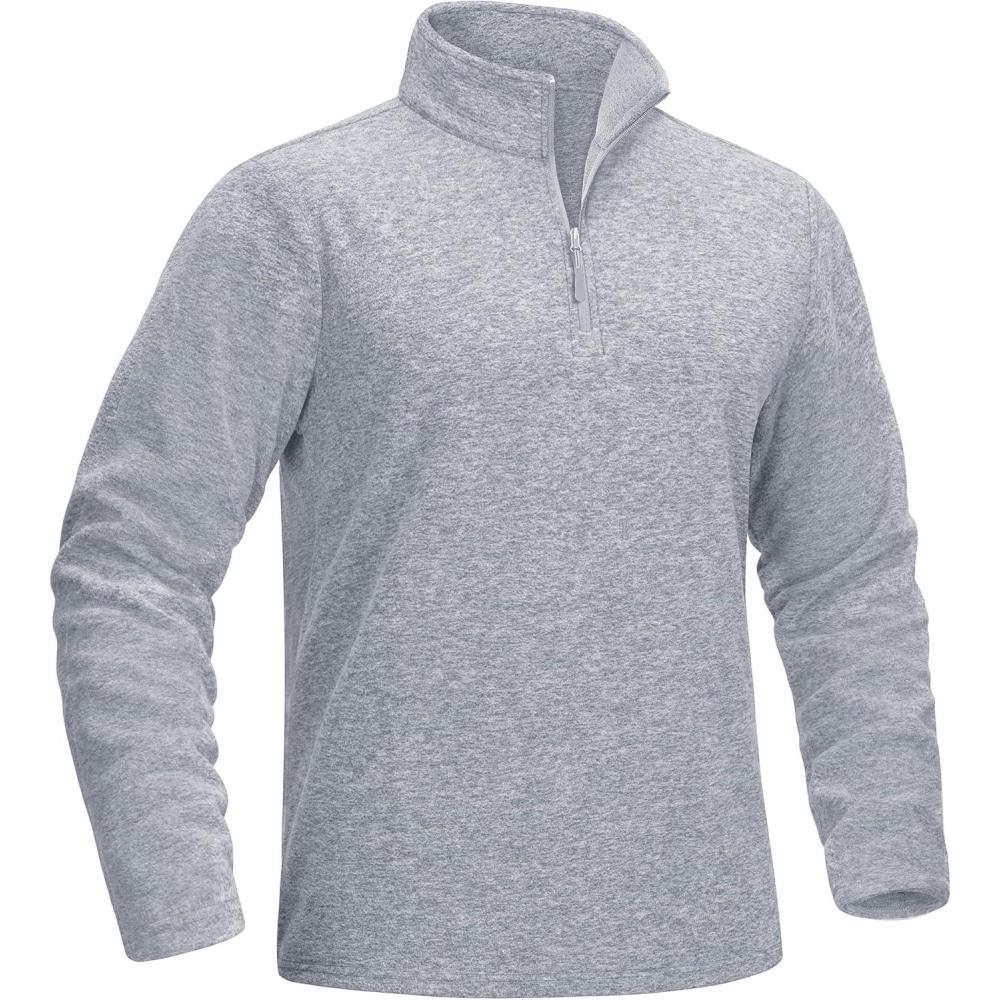 imageMAGCOMSEN Mens Shirts 14 Zip Fleece Pullover MidWeight Long Sleeve Sweatshirts Athletic ShirtsLight Grey