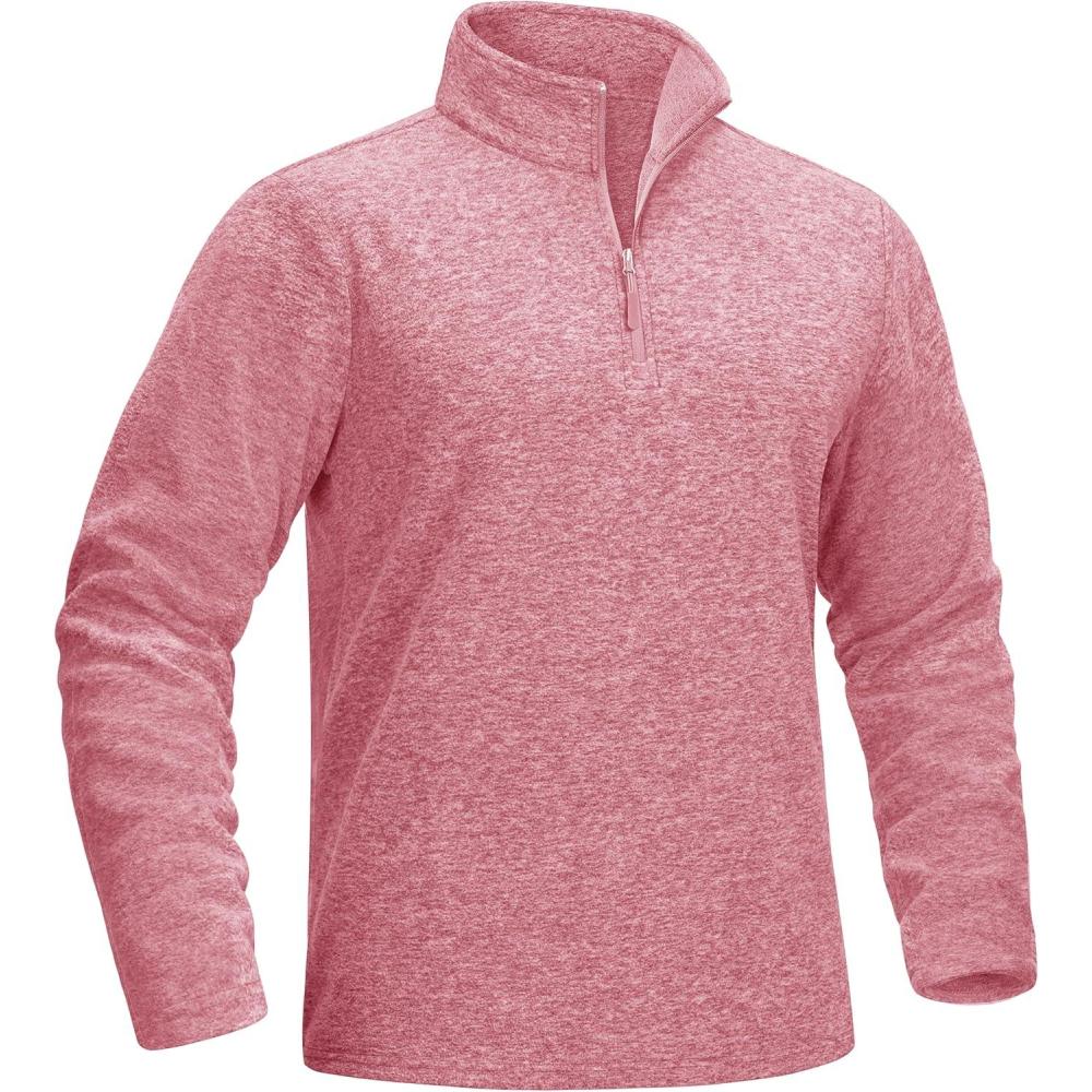 imageMAGCOMSEN Mens Shirts 14 Zip Fleece Pullover MidWeight Long Sleeve Sweatshirts Athletic ShirtsPink