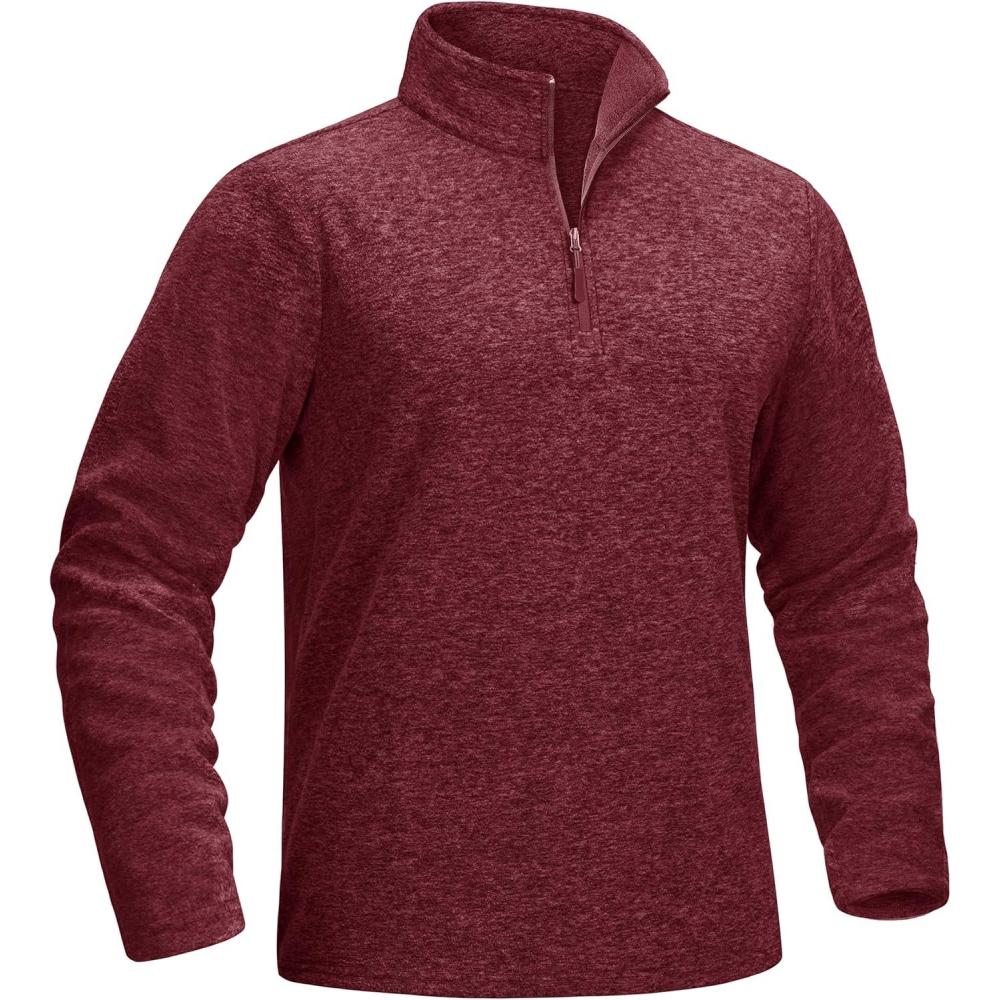 imageMAGCOMSEN Mens Shirts 14 Zip Fleece Pullover MidWeight Long Sleeve Sweatshirts Athletic ShirtsWine Red