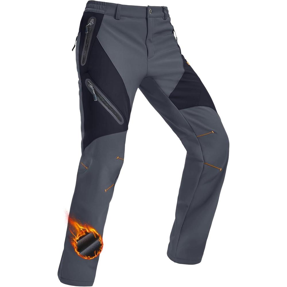 imageMAGCOMSEN Mens Snow Ski Pants Fleece Lined Water Resistant Winter Pants with 4 Zip Pockets for Snowboard Hiking OutdoorDark Grey