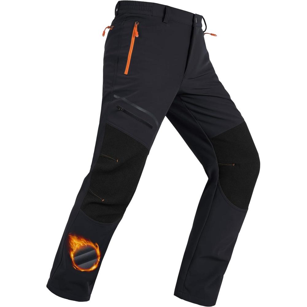 imageMAGCOMSEN Mens Winter Snow Ski Pants Fleece Lined Water Resistant Insulated Work Outdoor Hiking Snowboard Pants 4 PocketsBlack