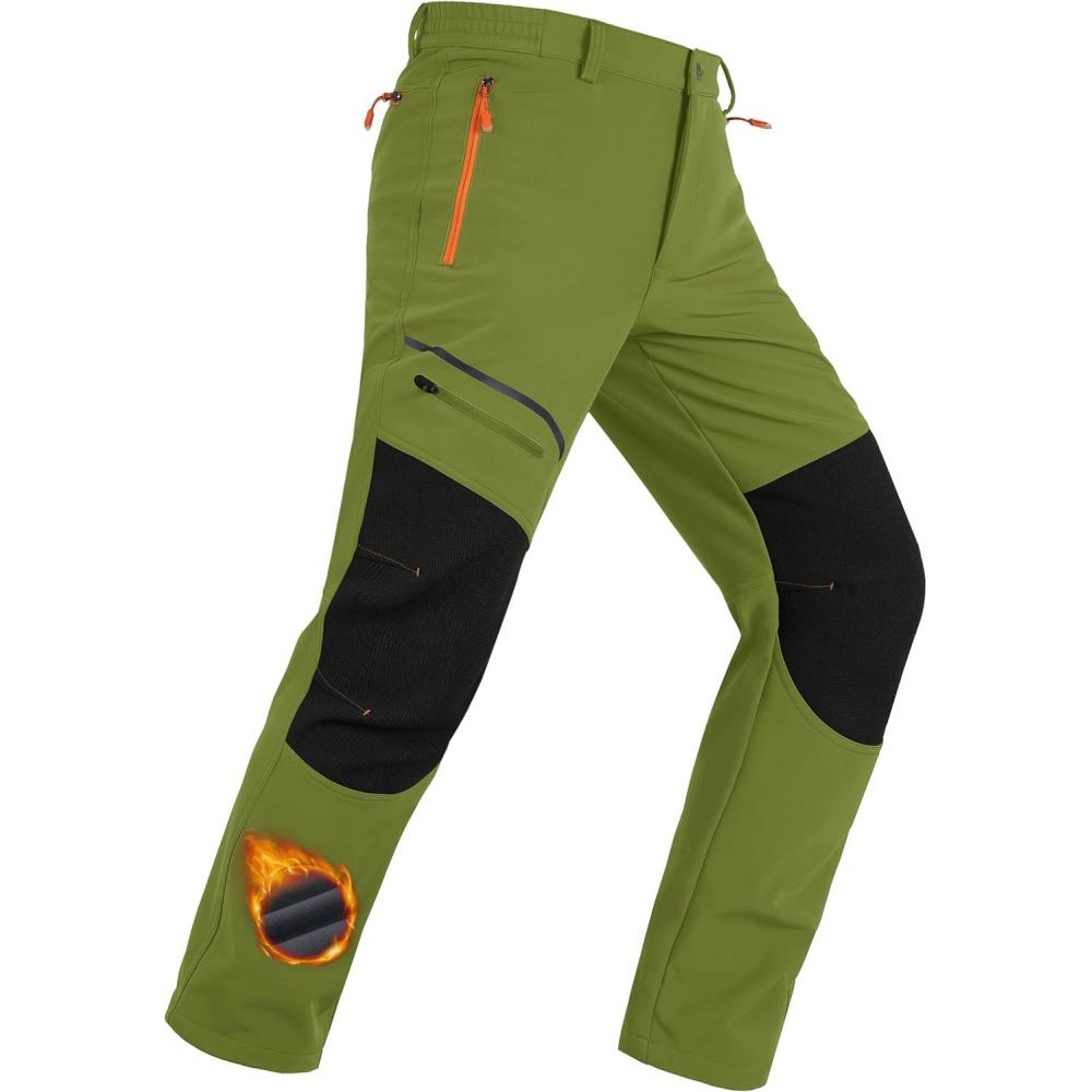imageMAGCOMSEN Mens Winter Snow Ski Pants Fleece Lined Water Resistant Insulated Work Outdoor Hiking Snowboard Pants 4 PocketsDark Green
