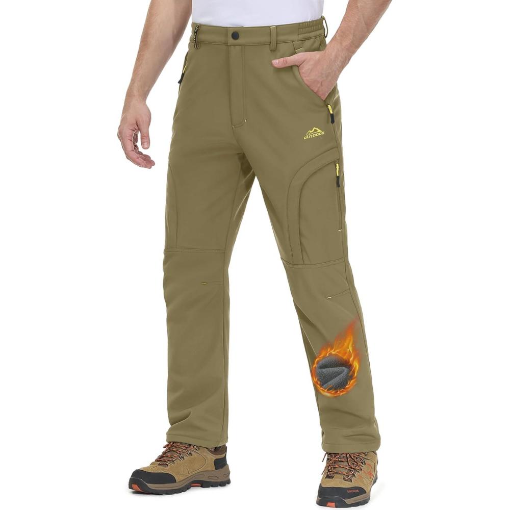 imageMAGCOMSEN Snow Pants for Men Water Resistant Fleece Lined 5 Zipper Pockets Winter Snowboard Hiking Insulated Ski PantsKhaki