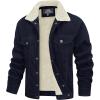 imageMAGCOMSEN Mens Corduroy Jacket Winter Sherpa Lined Warm Thick Trucker Cargo Coat with 5 PocketsNavy