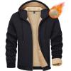 imageMAGCOMSEN Mens Fleece Hoodie Sherpa Jacket Full Zip Warm Fuzzy Windproof Winter Coats Hooded OutwearBlack