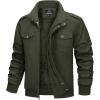 imageMAGCOMSEN Mens Winter Jacket Fleece Lined Work Jackets Waxed Canvas Shirt Jackets Warm Sherpa Trucker Military JacketArmy Green