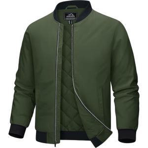 imageMAGCOMSEN Bomber Jackets for Men Winter Casual Quilted Jacket Warm Windproof Padded Jackets Zip Up CoatsArmy Green