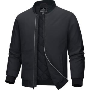 imageMAGCOMSEN Bomber Jackets for Men Winter Casual Quilted Jacket Warm Windproof Padded Jackets Zip Up CoatsBlack