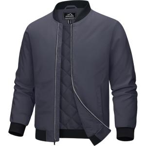 imageMAGCOMSEN Bomber Jackets for Men Winter Casual Quilted Jacket Warm Windproof Padded Jackets Zip Up CoatsDark Grey