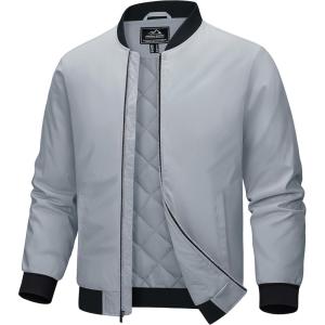 imageMAGCOMSEN Bomber Jackets for Men Winter Casual Quilted Jacket Warm Windproof Padded Jackets Zip Up CoatsLight Grey