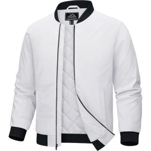 imageMAGCOMSEN Bomber Jackets for Men Winter Casual Quilted Jacket Warm Windproof Padded Jackets Zip Up CoatsWhite