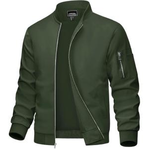 imageMAGCOMSEN Mens Bomber Jacket Lightweight Casual Windbreaker Spring Fall Zip Up Coat with 5 Pocket01 Army Green