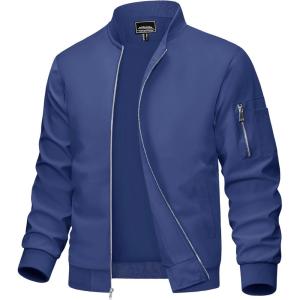 imageMAGCOMSEN Mens Bomber Jacket Lightweight Casual Windbreaker Spring Fall Zip Up Coat with 5 Pocket01 Blue