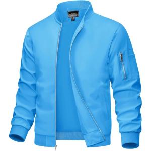 imageMAGCOMSEN Mens Bomber Jacket Lightweight Casual Windbreaker Spring Fall Zip Up Coat with 5 Pocket01 Ice Blue