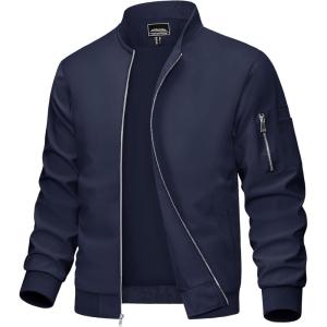 imageMAGCOMSEN Mens Bomber Jacket Lightweight Casual Windbreaker Spring Fall Zip Up Coat with 5 Pocket01 Navy