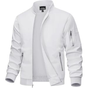 imageMAGCOMSEN Mens Bomber Jacket Lightweight Casual Windbreaker Spring Fall Zip Up Coat with 5 Pocket02 White