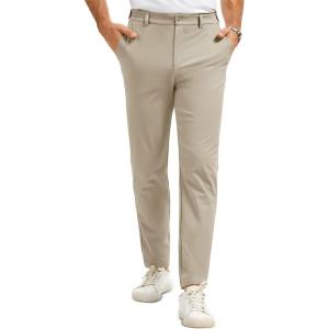 imageMAGCOMSEN Mens Casual Pants Straight Legs Flat Front Pants Waterproof Stretch Waist Trousers for GolfKhaki Gray