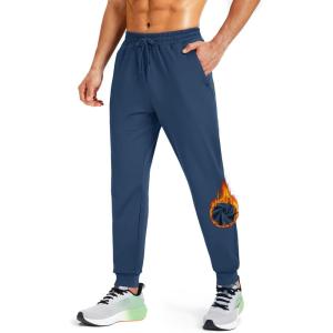 imageMAGCOMSEN Mens Fleece Joggers with Pockets Winter Warm Pants Workout Athletic Gym Sweatpants for MenBlue Grey